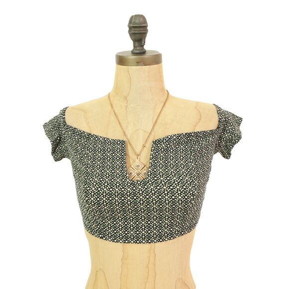 Free People Lucky Now Brami Crop Top XS Off Shoulder Black Combo NWT B92 - Picture 3 of 7